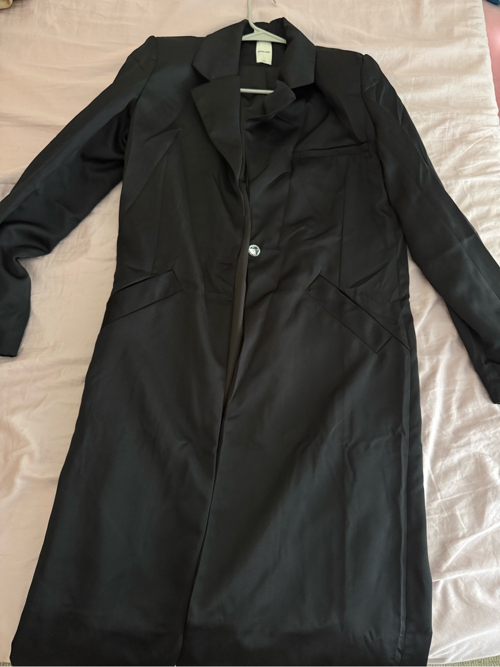 House of CB Black Satin Long Trench Coat